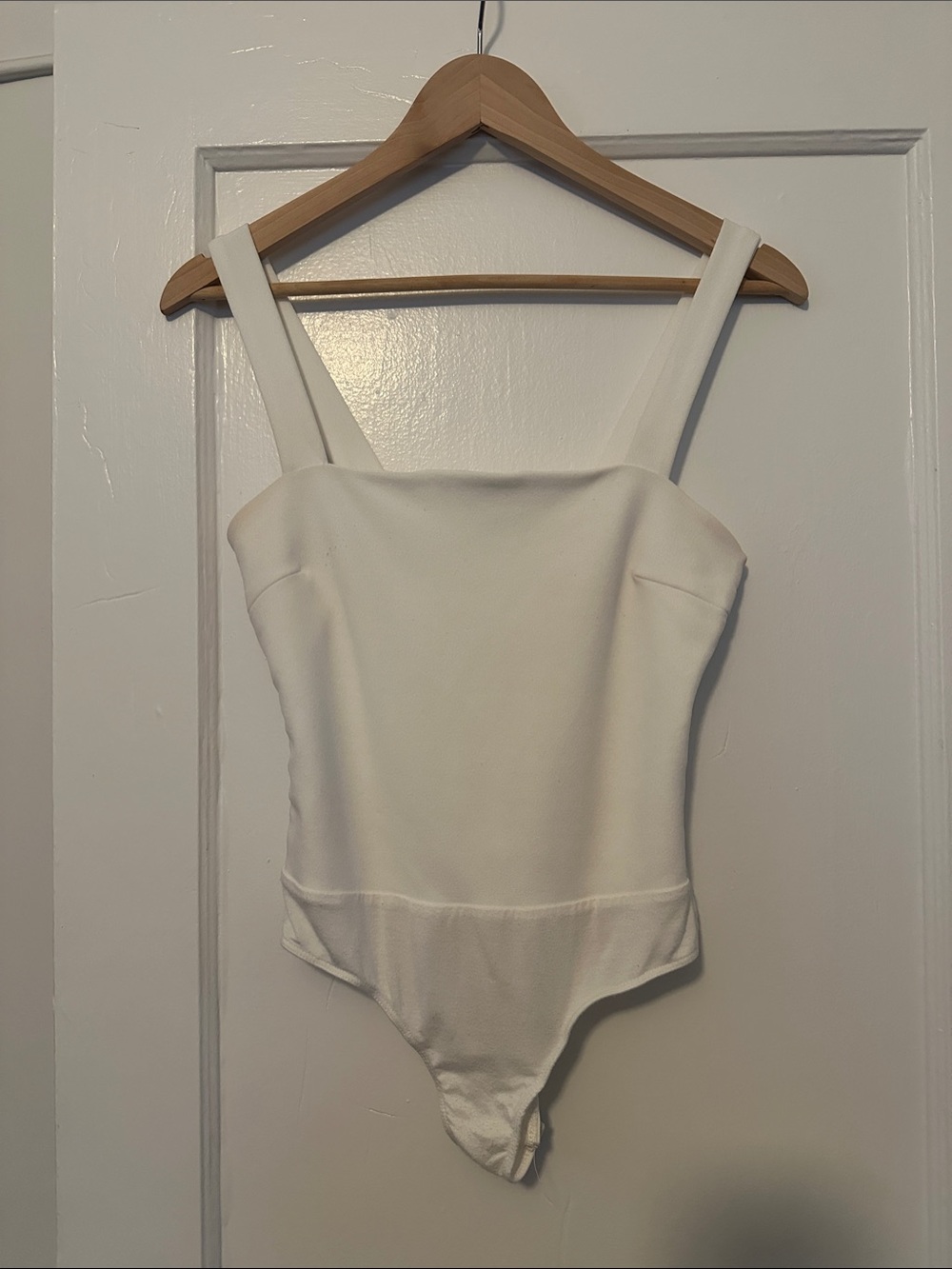 Lulu's Cream Square-Neck Ribbed Bodysuit with Wide Straps